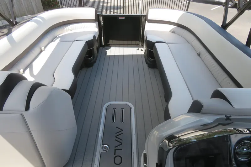 Slide: The Image of 2027 Avalon LSZ Versatile Rear Bench boat interior with spacious seating and sleek design. - 22