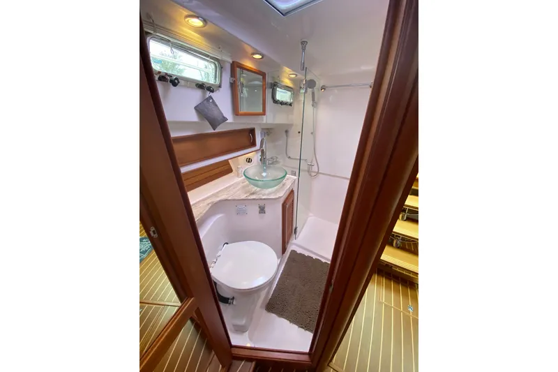 Slide: The Image of Luxurious bathroom in 2014 Sabre 38 Salon Express yacht with modern fixtures. - 24