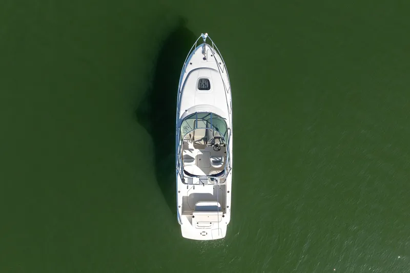 Slide: The Image of Top view of a 2005 Sea Ray 270 Amberjack boat on green water. - 7