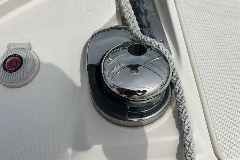 Slide: The Image of Chrome winch on 2019 Carver C37 yacht deck with braided rope. - 12