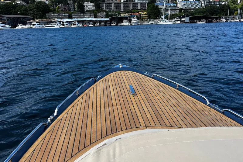 Slide: The Image of Bow view of 2013 AdmiralsTender C28 on a scenic waterfront. - 15