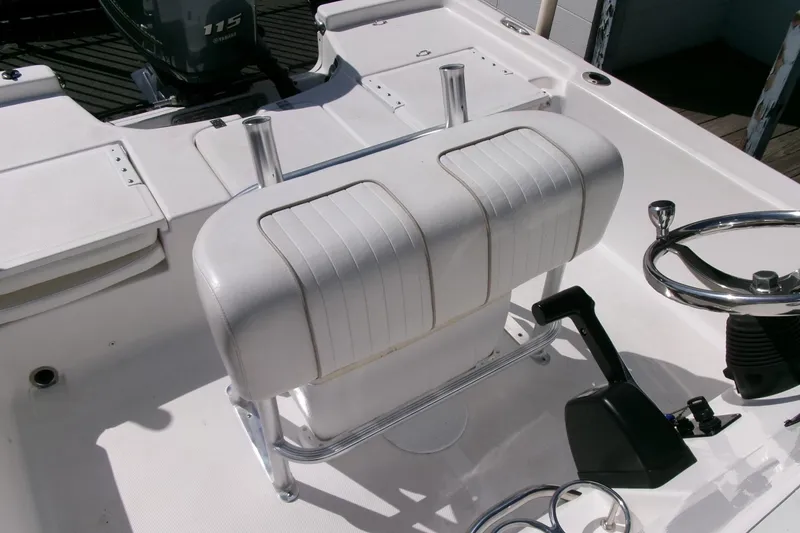 Slide: The Image of 2015 Sea Fox 180 Viper boat interior with steering wheel and seating. - 14