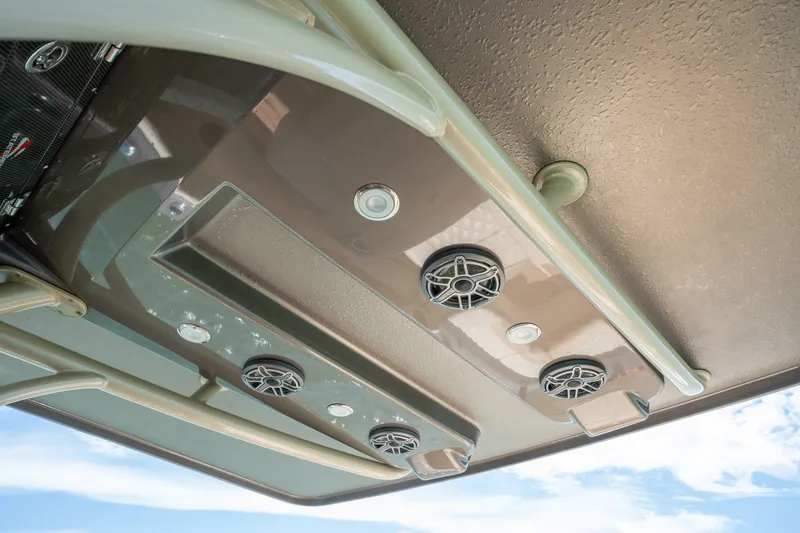 Slide: The Image of Ceiling view of 2015 Statement 380 Open boat with built-in speakers and lighting. - 27