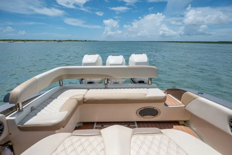 Slide: The Image of Luxurious seating on 2015 Statement 380 Open boat with scenic ocean view. - 6