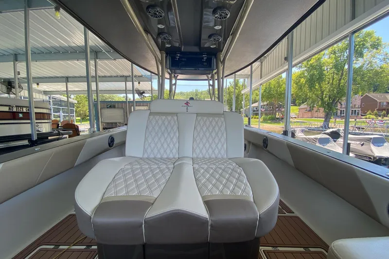 Slide: The Image of Luxurious interior of 2015 Statement 380 Open boat with quilted seating. - 14