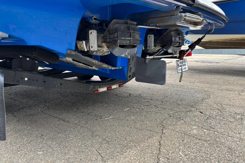 Slide: The Image of Rear view of a 2020 Yamaha AR210 boat on a trailer, showcasing dual jet drives. - 11