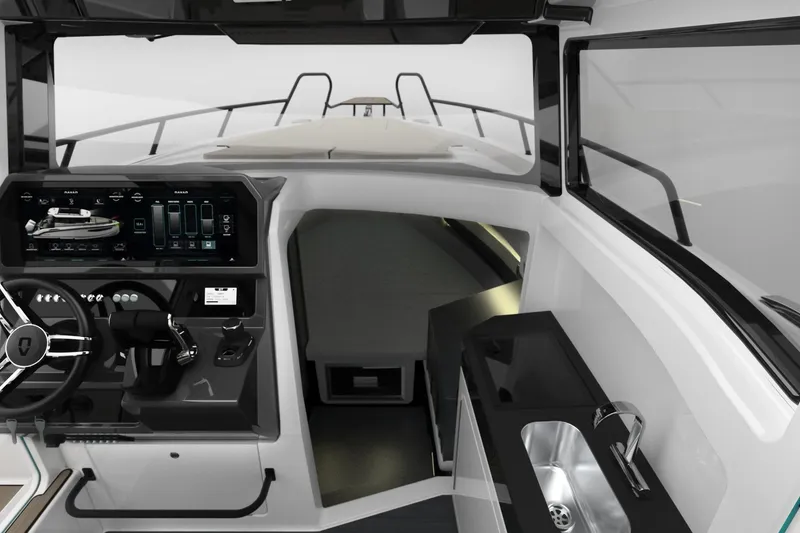 Slide: The Image of Interior of 2026 Navan C30 boat with modern dashboard and sleek design. - 10