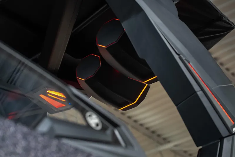 Slide: The Image of 2026 Tigé Ultré 25ZX boat interior with sleek, modern design and illuminated accents. - 38
