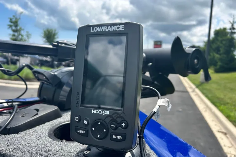 Slide: The Image of Lowrance Hook4x fish finder on 2018 Tracker Pro Guide V-16 WT boat. - 3