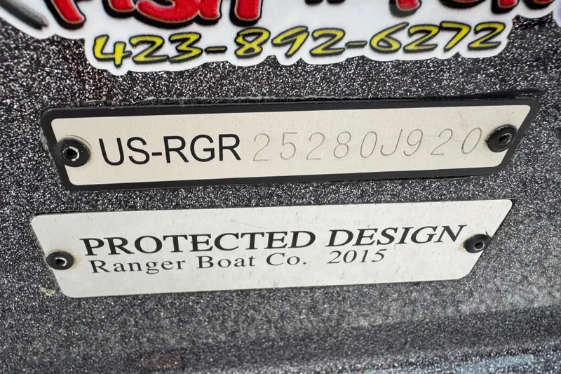 Slide: The Image of 2020 Ranger Z175 boat identification plates with serial number and protected design notice. - 17
