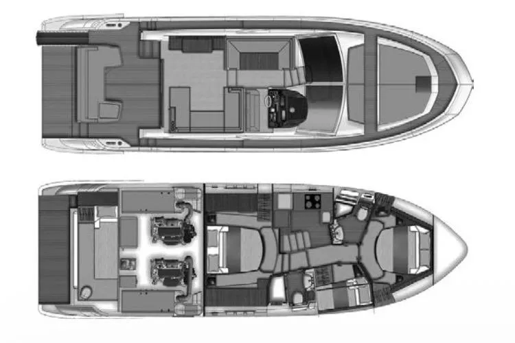 Slide: The Image of Floor plan of a 2016 Azimut 50 yacht, showcasing upper and lower decks. - 48