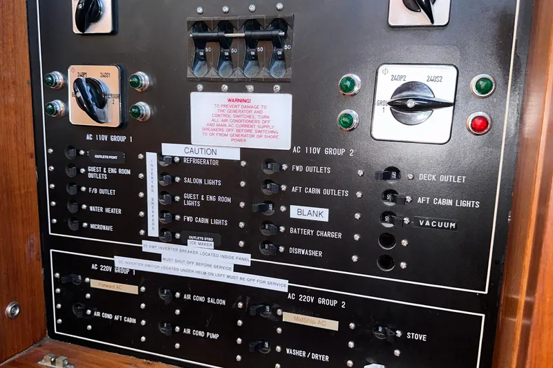 Slide: The Image of Electrical control panel on a 1989 Jefferson Marquessa 52 Extended Deckhouse yacht. - 37