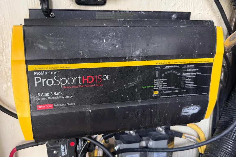 Slide: The Image of ProMariner ProSport HD15 marine battery charger on a 2023 Regulator 31 boat. - 39