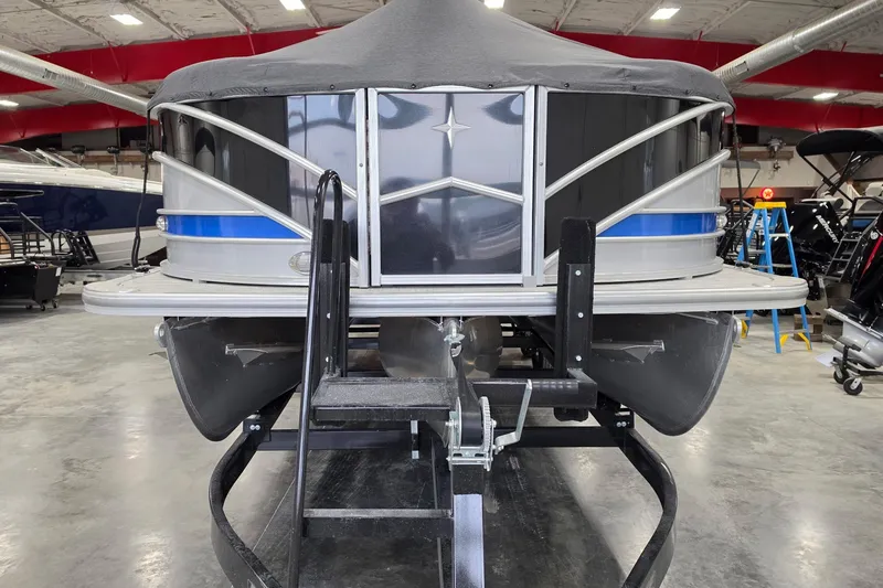 Slide: The Image of 2022 South Bay 25 CTS pontoon boat in showroom, front view. - 77