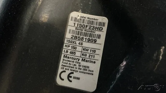 Slide: The Image of A label showing model and serial numbers, along with technical specifications of a Mercury Marine engine. - 14