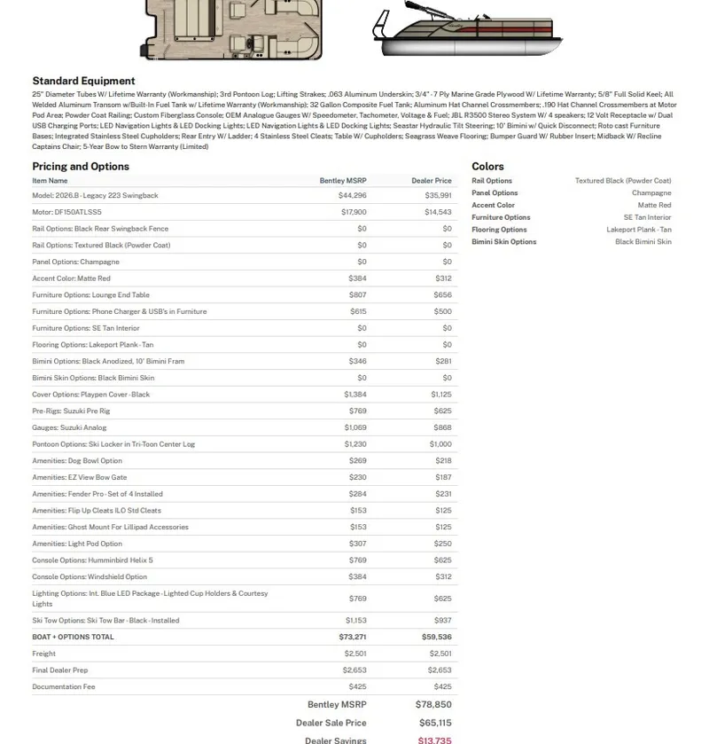 Slide: The Image of Bentley Pontoons 223 Legacy Swingback 2027 - 2
