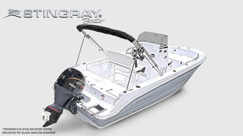 Slide: The Image of A modern Stingray 17 CC boat with outboard motor and bimini top, ideal for leisure cruising. - 8
