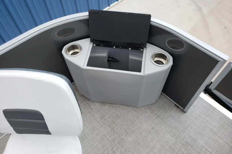 Slide: The Image of 2023 Bentley Pontoons 223 4 Party Fish interior with cup holders and seating. - 16