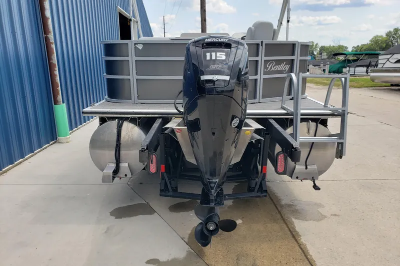 Slide: The Image of 2023 Bentley Pontoons 223 4 Party Fish with Mercury 115 engine, docked outdoors. - 18