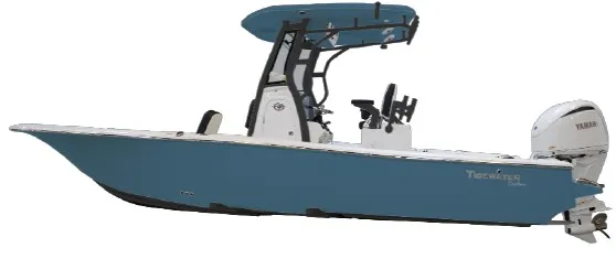 The Image of A modern Tidewater 2500 Carolina Bay boat with a blue hull and Yamaha outboard motor. - 1