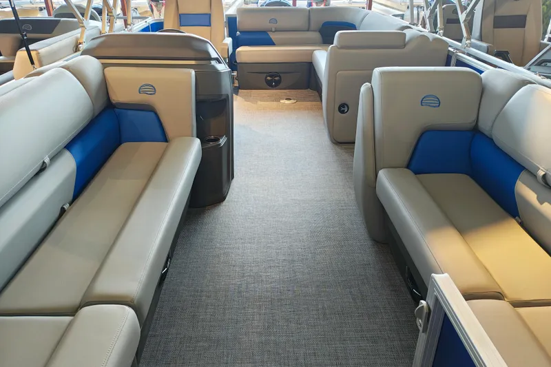 Slide: The Image of 2026 Sun Tracker Party Barge 20 DLX interior with spacious seating and modern design. - 3