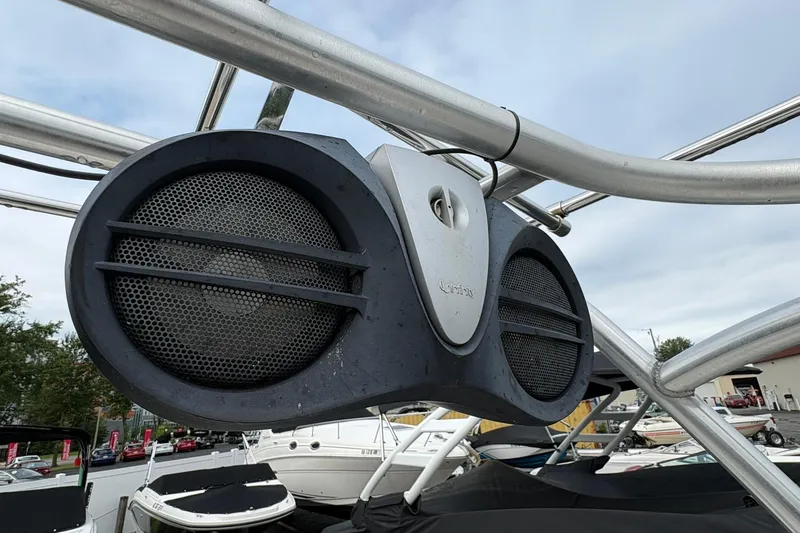 Slide: The Image of Speakers mounted on a 2008 Yamaha Boats AR230 HO, showcasing marine audio equipment. - 10