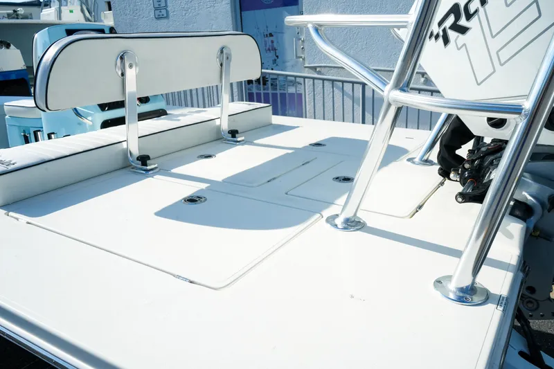 Slide: The Image of 2027 Maverick Mirage 18 HPX-V boat deck with seating and railing, showcasing sleek design. - 13