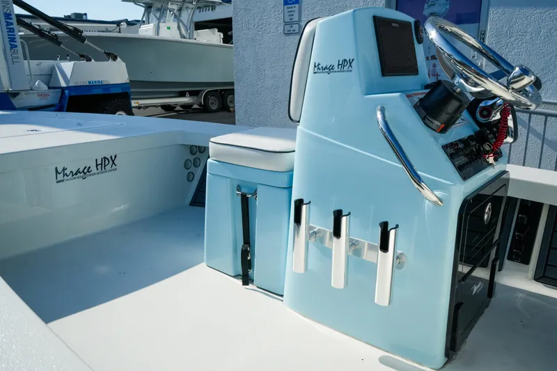 Slide: The Image of 2027 Maverick Mirage 18 HPX-V boat interior with sleek console and seating. - 15