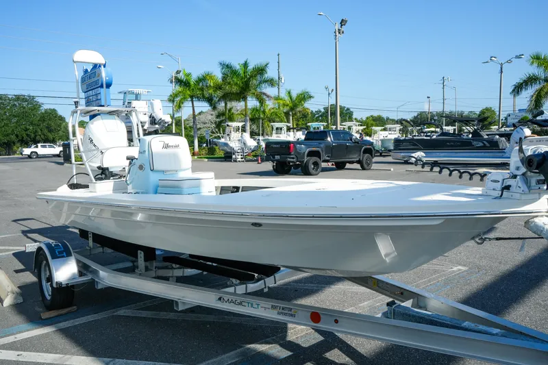 Slide: The Image of 2027 Maverick Mirage 18 HPX-V boat on trailer in sunny dealership lot. - 6