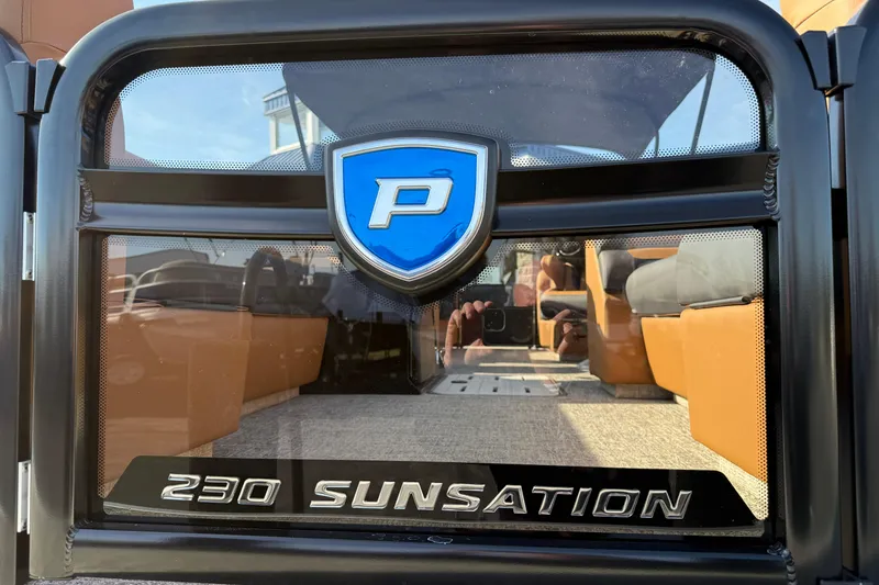 Slide: The Image of 2026 Premier 230 SunSation RF boat interior with logo and seating. - 35
