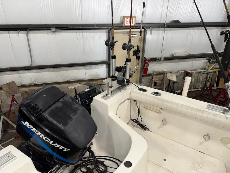 Slide: The Image of The image shows the stern of a Bayliner Trophy 2002FF with a Mercury outboard motor and fishing rods. - 12