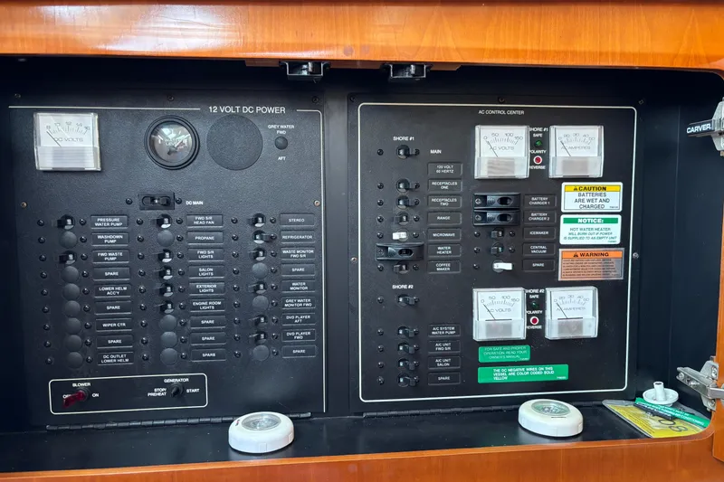 Slide: The Image of Electrical control panel of a 2004 Carver 360 Sport Sedan yacht. - 19