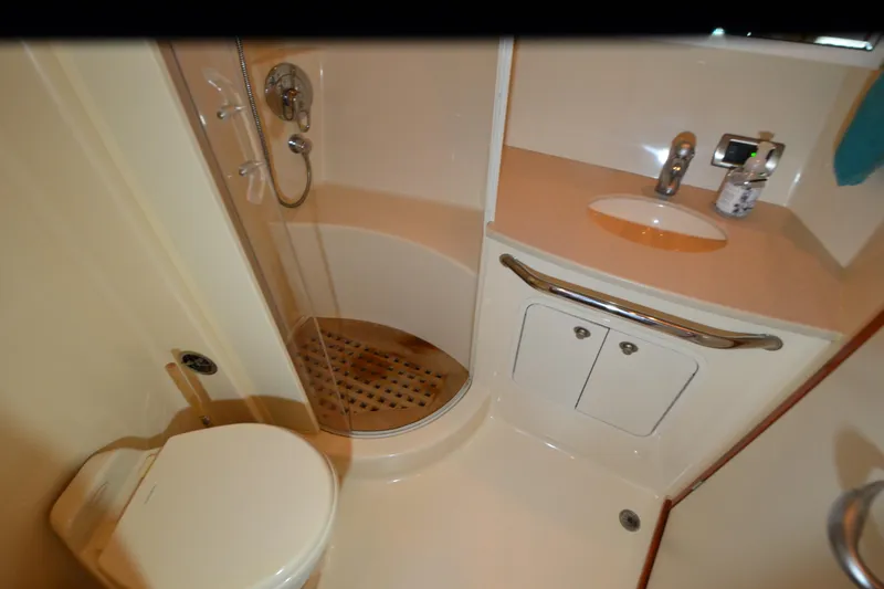Slide: The Image of Bathroom interior of 2004 Sea Ray 480 Motor Yacht with shower and sink. - 33