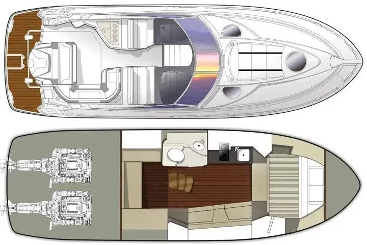 Slide: The Image of Floor plan of a 2018 Monterey 335 Sport Yacht, showcasing interior and deck layout. - 3