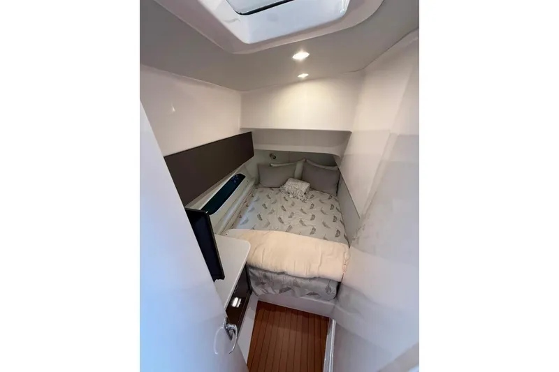 Slide: The Image of Cozy cabin interior of 2021 Intrepid 477 Evolution with comfortable bedding and modern design. - 14