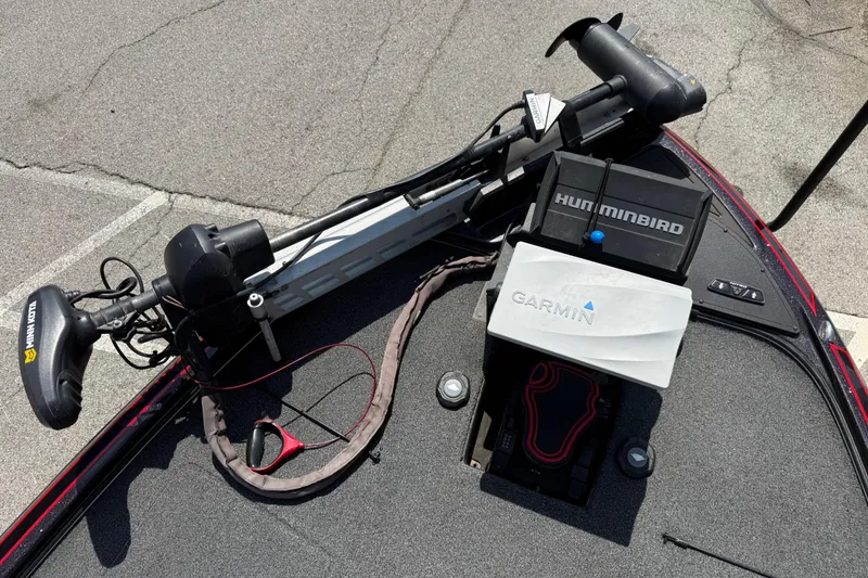 Slide: The Image of Fishing boat deck with Minn Kota trolling motor, Humminbird and Garmin electronics, Nitro Z20 model. - 91