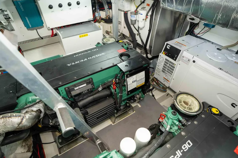 Slide: The Image of Engine room of 2025 Pacific Prestige 460 Fly yacht with Volvo Penta engine. - 19