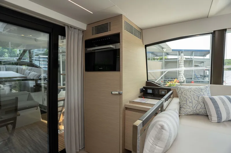 Slide: The Image of Interior of 2025 Pacific Prestige 460 Fly yacht, featuring modern design and comfortable seating. - 45