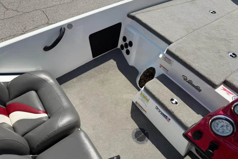 Slide: The Image of 2020 Bass Cat Pantera Classic boat interior with seating and carpeted deck. - 34