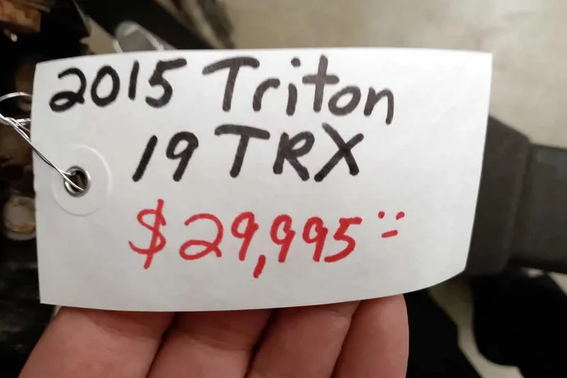 Slide: The Image of Price tag for 2015 Triton 19 TrX, listed at $29,995. - 6
