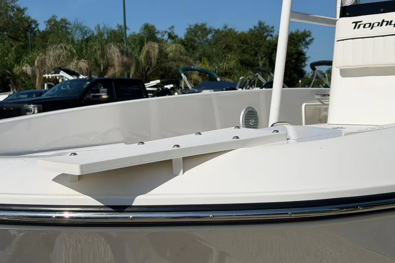 Slide: The Image of 2025 Bayliner Trophy T18 boat deck with sleek design and modern features. - 3