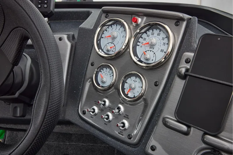Slide: The Image of Dashboard of 2027 Tracker Pro Guide V-175 Combo with gauges and controls. - 6