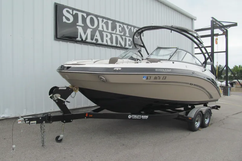 Slide: The Image of 2013 Yamaha Boats 242 Limited S on trailer at Stokley's Marine. - 1