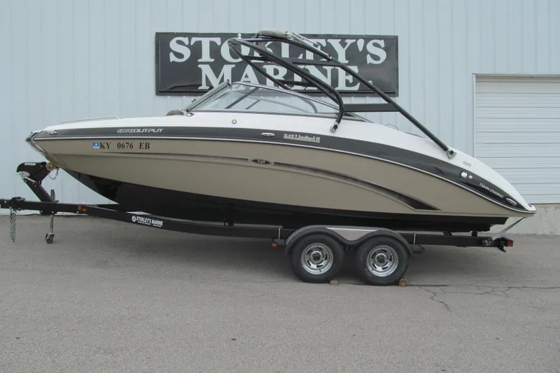 Slide: The Image of 2013 Yamaha Boats 242 Limited S on trailer at Stokley's Marine. - 0