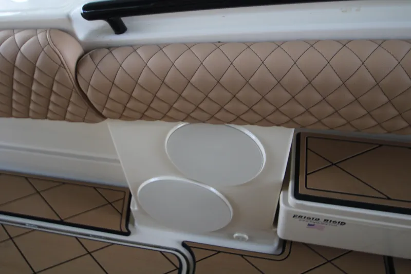 Slide: The Image of Luxurious interior of 2024 HCB 42 Lujo boat with quilted seating and speakers. - 51