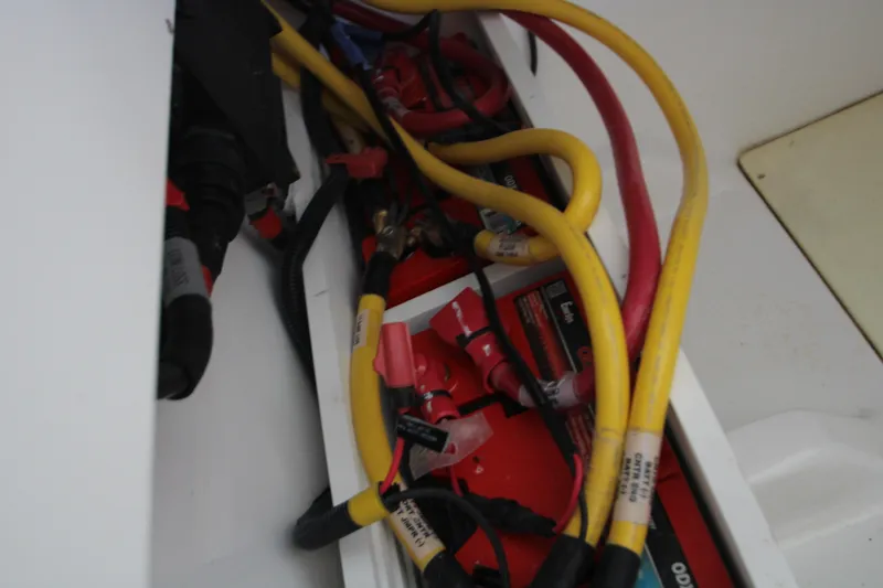 Slide: The Image of Electrical wiring and battery setup in 2024 HCB 42 Lujo boat. - 89