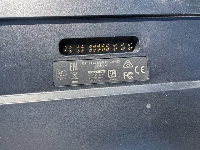 Slide: The Image of Close-up of an Echomap UHD device with connectors and certification logos. - 15
