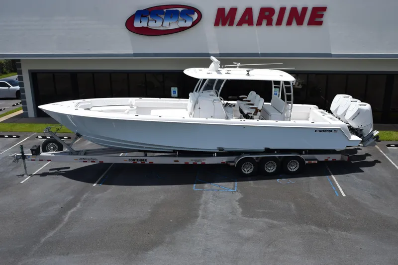 Slide: The Image of 2027 Contender 39 ST boat on trailer at GSPS Marine dealership. - 7