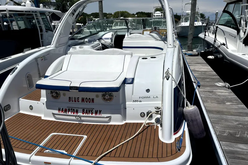 Slide: The Image of 2008 Formula 350 Sun Sport boat docked, featuring "Blue Moon" from Hampton Bays, NY. - 6