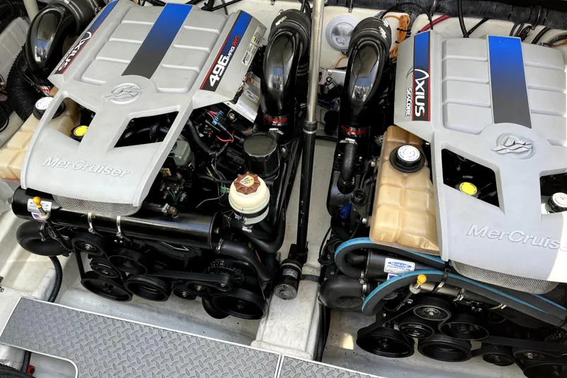 Slide: The Image of Twin MerCruiser engines in a 2008 Formula 350 Sun Sport boat. - 22